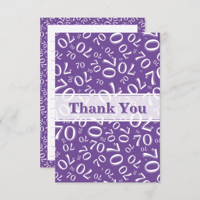 Tarjeta De Agradecimiento Thank You 70 Birthday Number Pattern Purple/White (Anverso / Reverso)