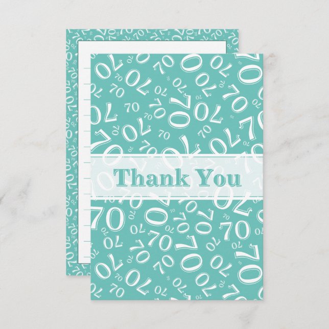 Tarjeta De Agradecimiento Thank You 70 Birthday Number Pattern Teal/White (Anverso / Reverso)