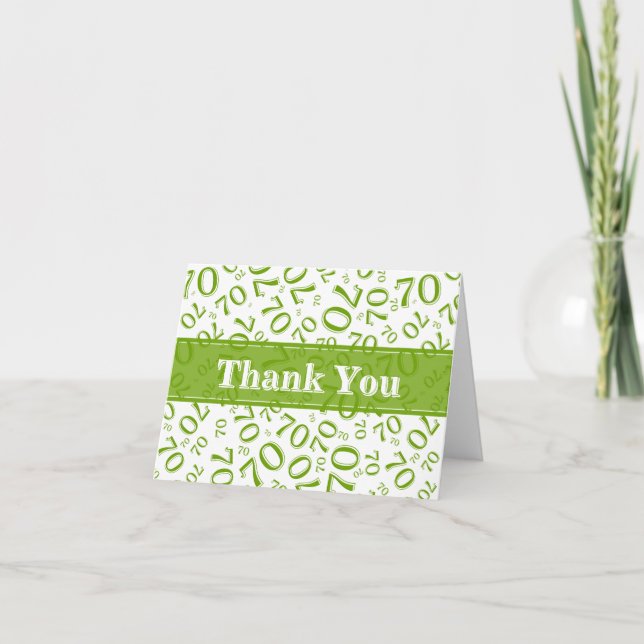 Tarjeta De Agradecimiento Thank You 70th Birthday Number Pattern Green/White (Anverso)