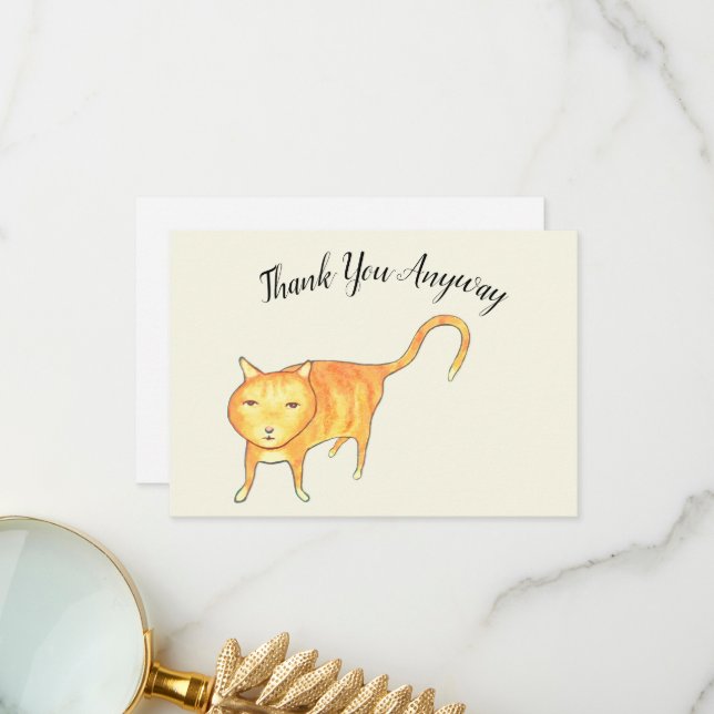 Tarjeta De Agradecimiento 'Thank You Anyway' Apathetic Cat (Anverso/Reverso In Situ)