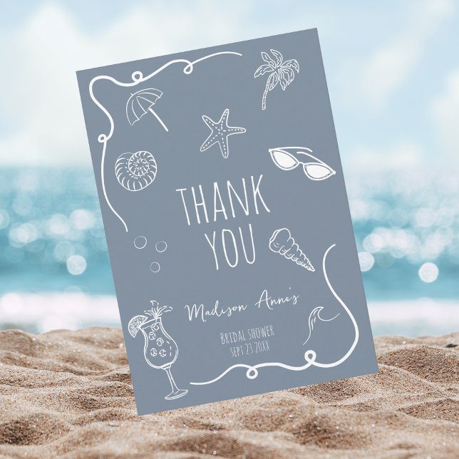 Tarjeta De Agradecimiento Thank You Beach Doodle Bridal Shower Card (Subido por el creador)