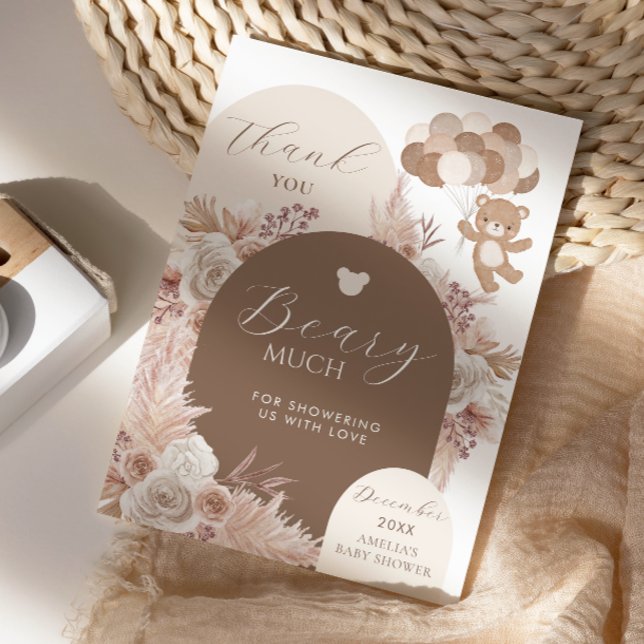 Tarjeta De Agradecimiento Thank You Beary Much Neutral Teddy Bear Boho (Subido por el creador)