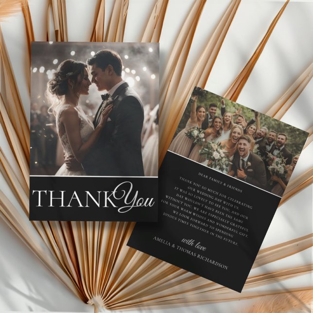 Tarjeta De Agradecimiento Thank You Black & White 2 Photo Wedding (Subido por el creador)