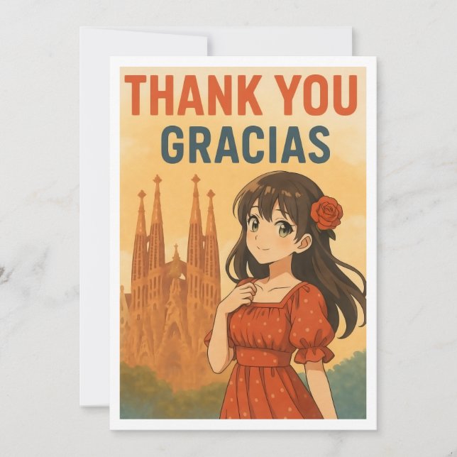 Tarjeta De Agradecimiento Thank You Card - Anime Girl in Spain (Anverso)