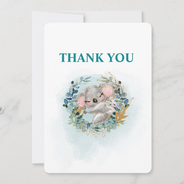Tarjeta De Agradecimiento Thank You Card Baby Shower "Baby Koala" (Anverso)