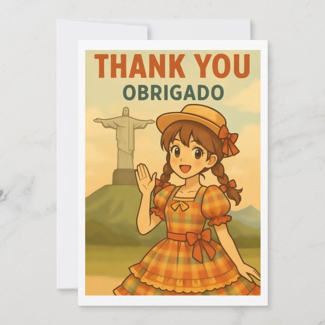Tarjeta De Agradecimiento Thank You Card - Brazil Festa Junina Anime Girl (Anverso)