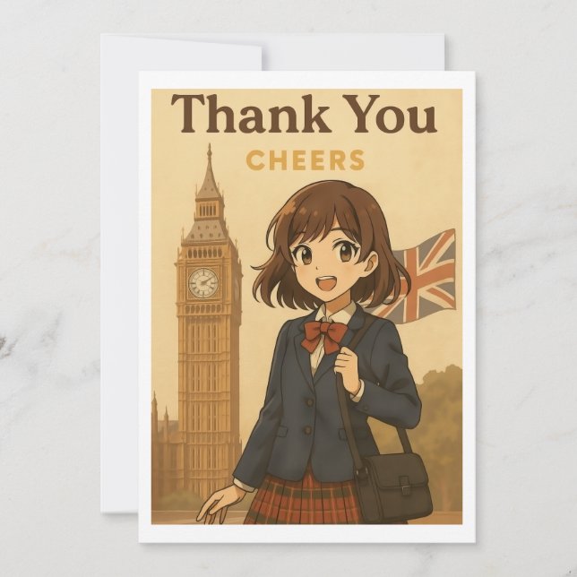 Tarjeta De Agradecimiento Thank You Card - British Anime Schoolgirl (Anverso)