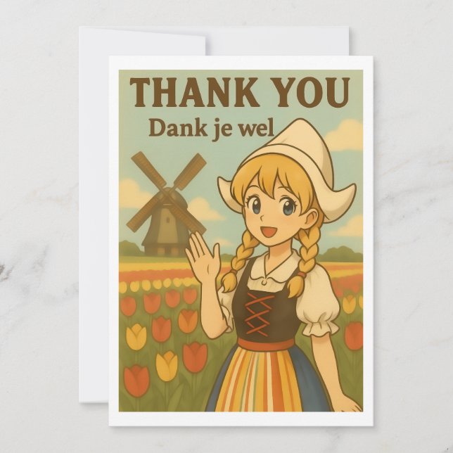 Tarjeta De Agradecimiento Thank You Card - Dutch Girl in Tulip Field (Anverso)