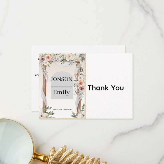 Tarjeta De Agradecimiento  Thank You Card Elegant Wedding (Anverso/Reverso In Situ)