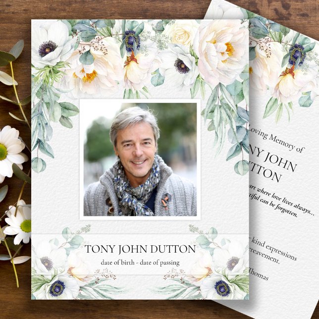 Tarjeta De Agradecimiento Thank You Card for Funeral White Roses Eucalyptus (Eucalyptus and White Roses Sympathy Bereavement Memorial Funeral Thank You Card)