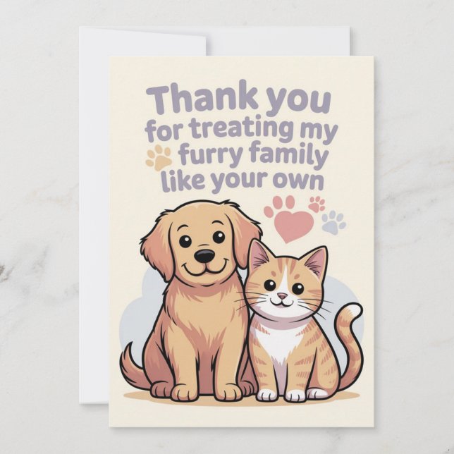 Tarjeta De Agradecimiento Thank You Card for Pet Sitter or Veterinarian (Anverso)