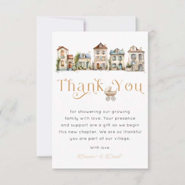 Tarjeta De Agradecimiento Thank You Card – It Takes a Village Baby Shower (Anverso)