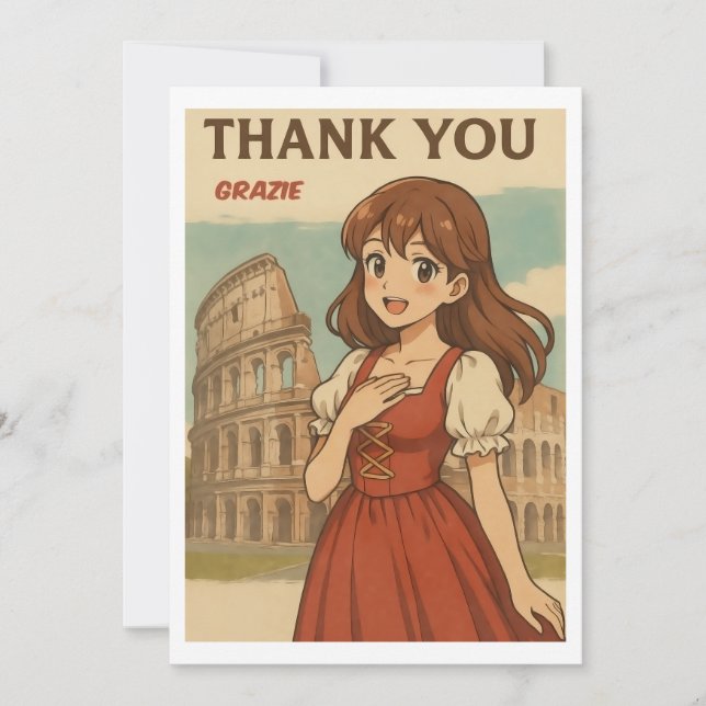 Tarjeta De Agradecimiento Thank You Card - Italian Anime Girl in Rome (Anverso)
