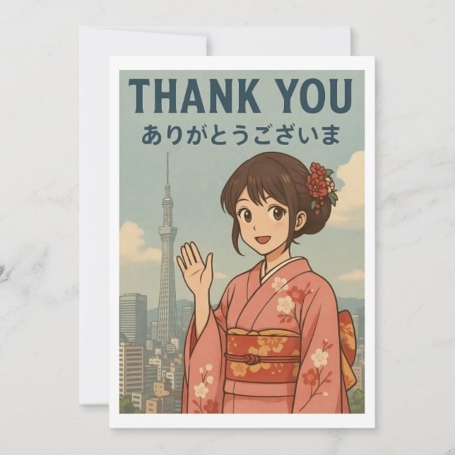 Tarjeta De Agradecimiento Thank You Card - Japanese Kimono Girl in Tokyo (Anverso)