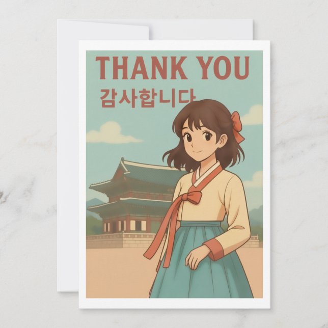 Tarjeta De Agradecimiento Thank You Card - Korean Hanbok Anime Girl (Anverso)