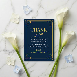 Tarjeta De Agradecimiento Thank You Card Navy Gold Art Deco 80th Birthday