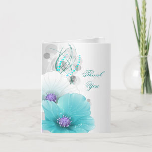 Tarjeta De Agradecimiento Thank You Card Teal Blue Purple White Poppies