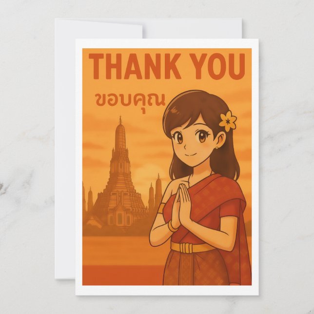 Tarjeta De Agradecimiento Thank You Card - Thai Girl Greeting in Bangkok (Anverso)