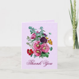 Tarjeta De Agradecimiento Thank You Card with Vintage Hollyhock Blooms V09