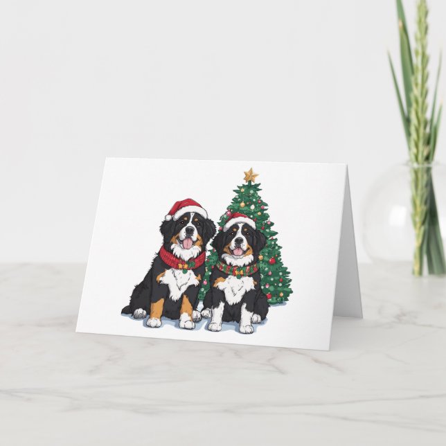 Tarjeta De Agradecimiento Thank You Christmas Bernese Mountain Dogs (Anverso)