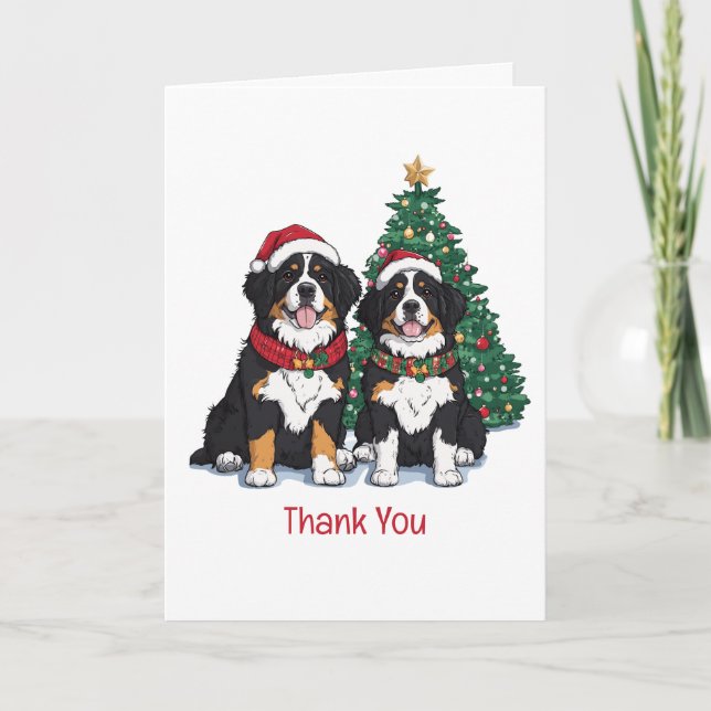 Tarjeta De Agradecimiento Thank You Christmas Bernese Mountain Dogs (Anverso)
