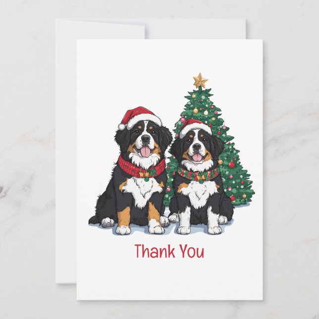 Tarjeta De Agradecimiento Thank You Christmas Bernese Mountain Dogs (Anverso)