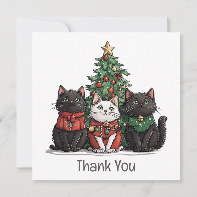Tarjeta De Agradecimiento Thank You Christmas Cats Holiday Tree (Anverso)