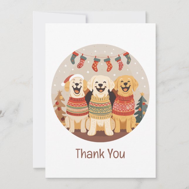 Tarjeta De Agradecimiento Thank You Christmas Labrador Retriever Dogs (Anverso)