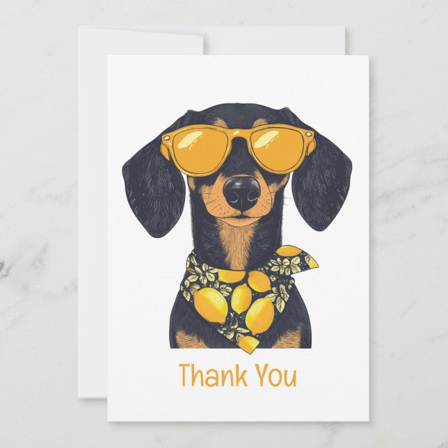 Tarjeta De Agradecimiento Thank You Dachshund Dog Sunglasses Lemons (Anverso)