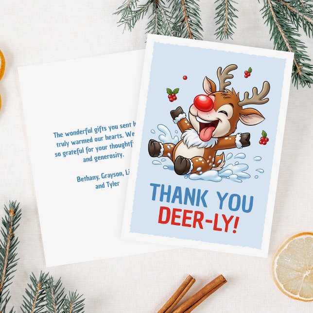 Tarjeta De Agradecimiento Thank You Deer-ly! Cute Reindeer Christmas (Subido por el creador)
