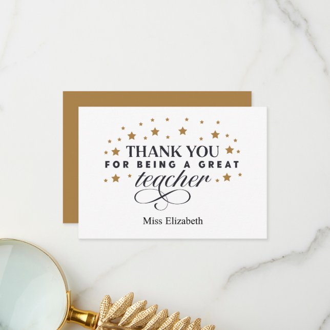 Tarjeta De Agradecimiento Thank You for Being My Teacher ThankYou Card (Anverso/Reverso In Situ)