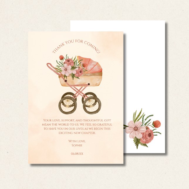Tarjeta De Agradecimiento Thank you for coming card, rustic baby carriage  (Subido por el creador)