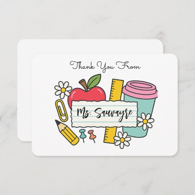 Tarjeta De Agradecimiento Thank You For Everything - Teaching Assistant (Anverso / Reverso)