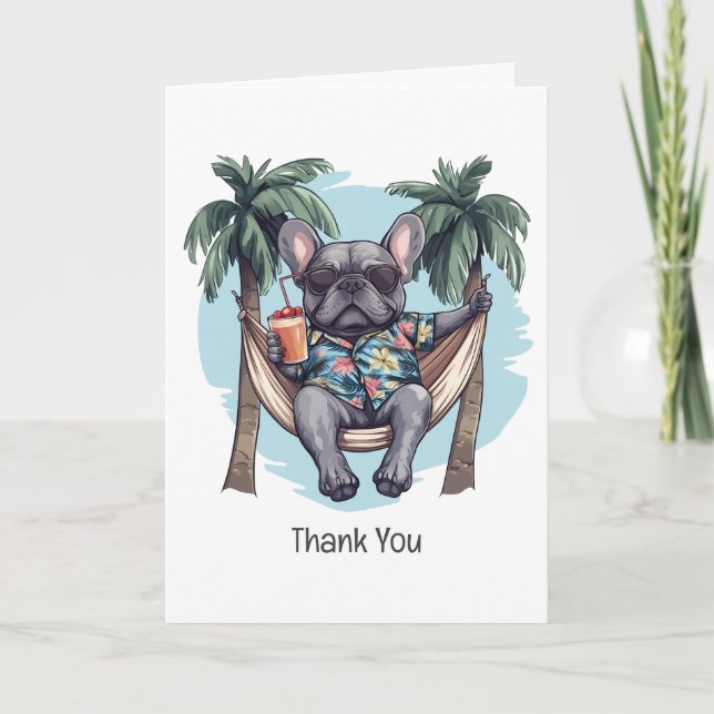 Tarjeta De Agradecimiento Thank You French Bulldog In Hawaiian Top (Anverso)
