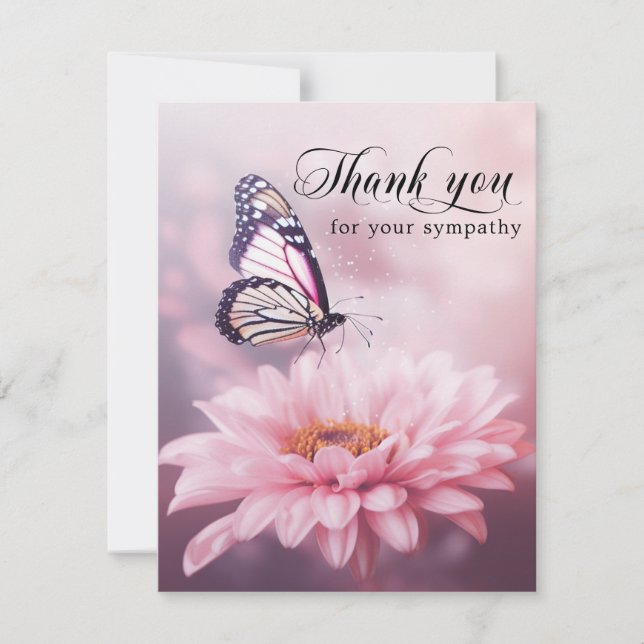 Tarjeta De Agradecimiento Thank you Funeral Butterfly Flower Pink | Photo (Anverso)