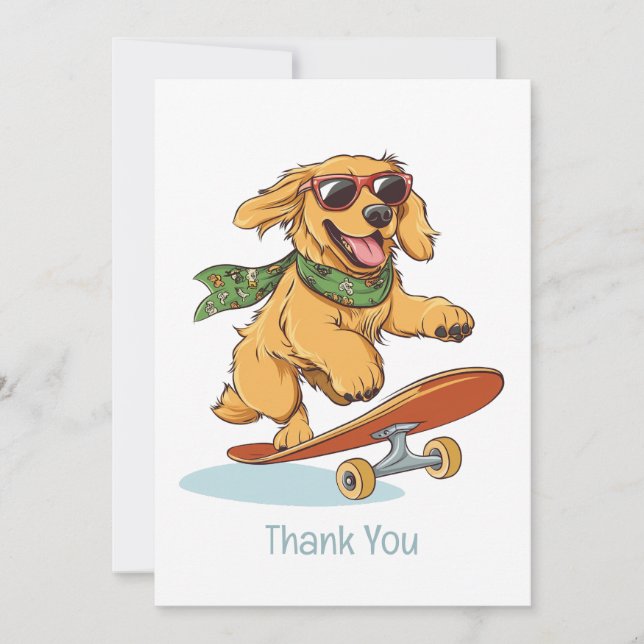 Tarjeta De Agradecimiento Thank You Golden Retriever Dog Skateboarding (Anverso)