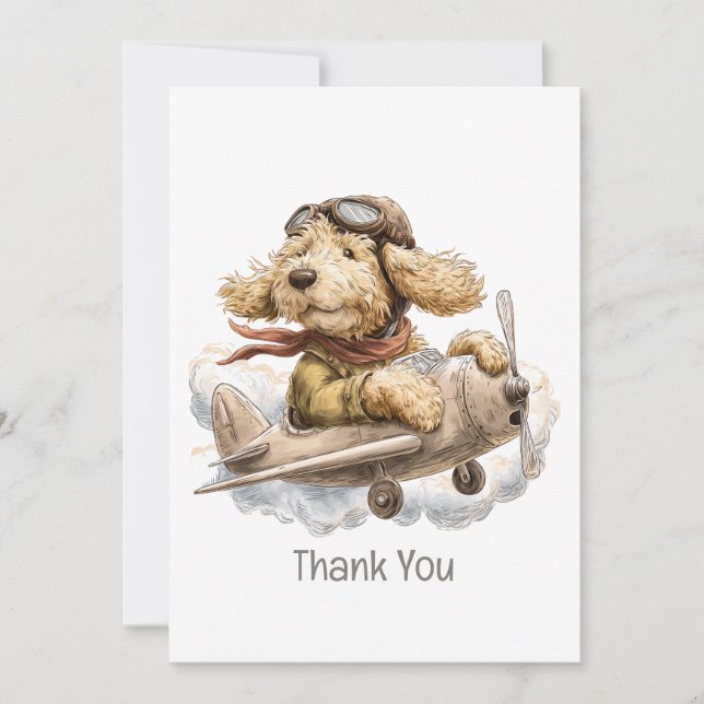 Tarjeta De Agradecimiento Thank You Goldendoodle Dog Pilot Airplane (Anverso)