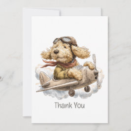 Tarjeta De Agradecimiento Thank You Goldendoodle Dog Pilot Airplane