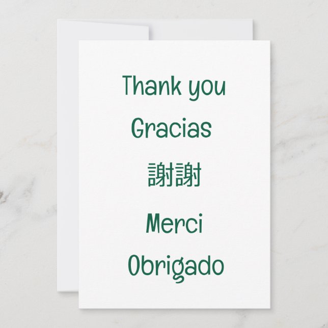 Tarjeta De Agradecimiento Thank you-Gracias-謝謝-Merci-Obrigado Blank Green (Anverso)