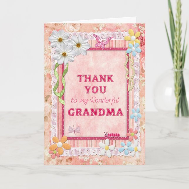 Tarjeta De Agradecimiento Thank you grandma, flowers craft card (Anverso)