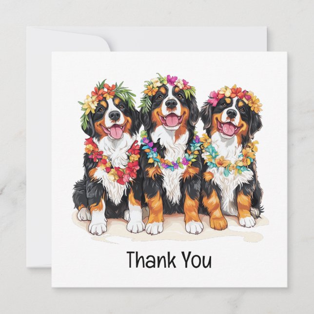 Tarjeta De Agradecimiento Thank You Hawaiian Bernese Mountain Dogs (Anverso)