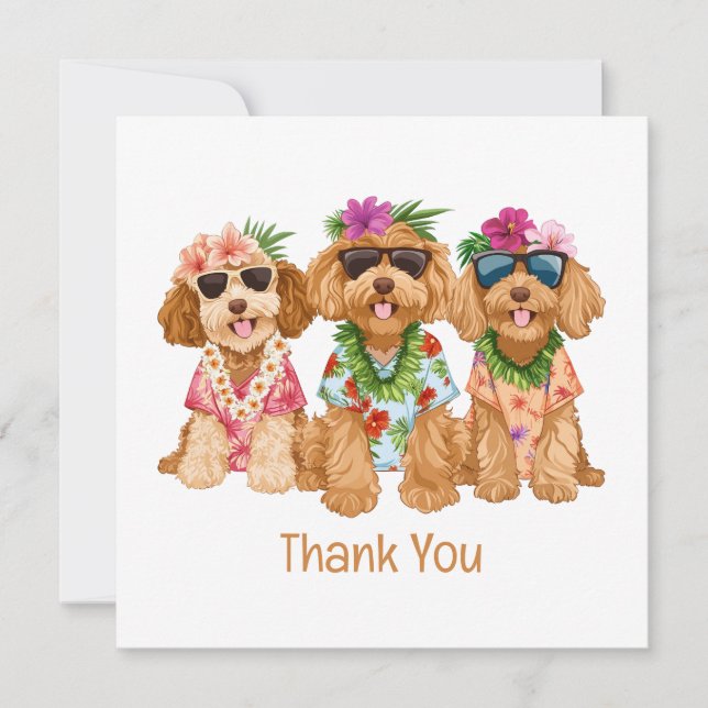 Tarjeta De Agradecimiento Thank You Hawaiian Goldendoodle Dogs Flower Lei (Anverso)
