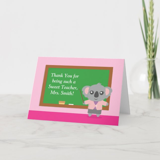 Tarjeta De Agradecimiento Thank You, Koala Bear, Teacher Appreciation (Anverso)