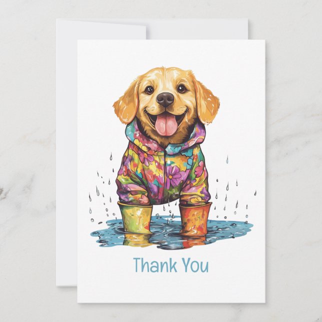 Tarjeta De Agradecimiento Thank You Labrador Retriever Rain Puddle (Anverso)