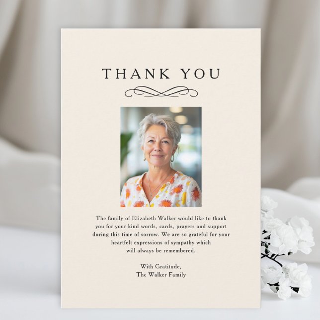 Tarjeta De Agradecimiento  THANK YOU Memorial Funeral Photo Card (Thank you - Memorial Funeral Beige Photo Card)