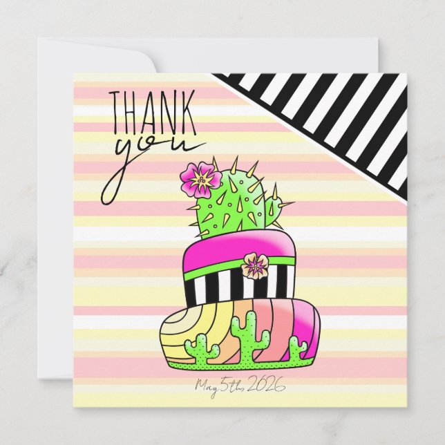 Tarjeta De Agradecimiento "Thank You" Neon Cactus Invitation (Anverso)