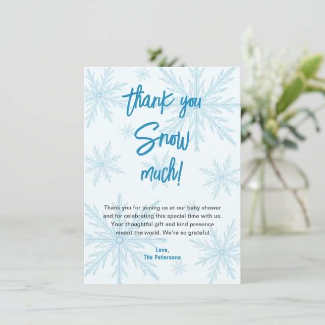 Tarjeta De Agradecimiento Thank You Snow Much Snowflakes Boy Baby Shower (Anverso de pie)