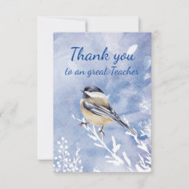 Tarjeta De Agradecimiento Thank You Teacher Watercolor Chickadee Winter