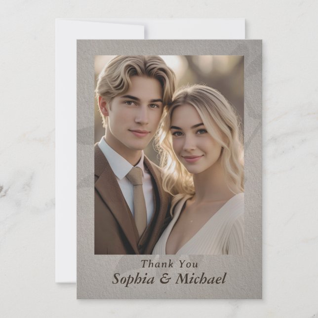 Tarjeta De Agradecimiento Thank You Wedding Card Photo Subtle Leaves (Anverso)
