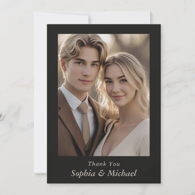 Tarjeta De Agradecimiento Thank You Wedding Card Photograph Modern Floral  (Anverso)